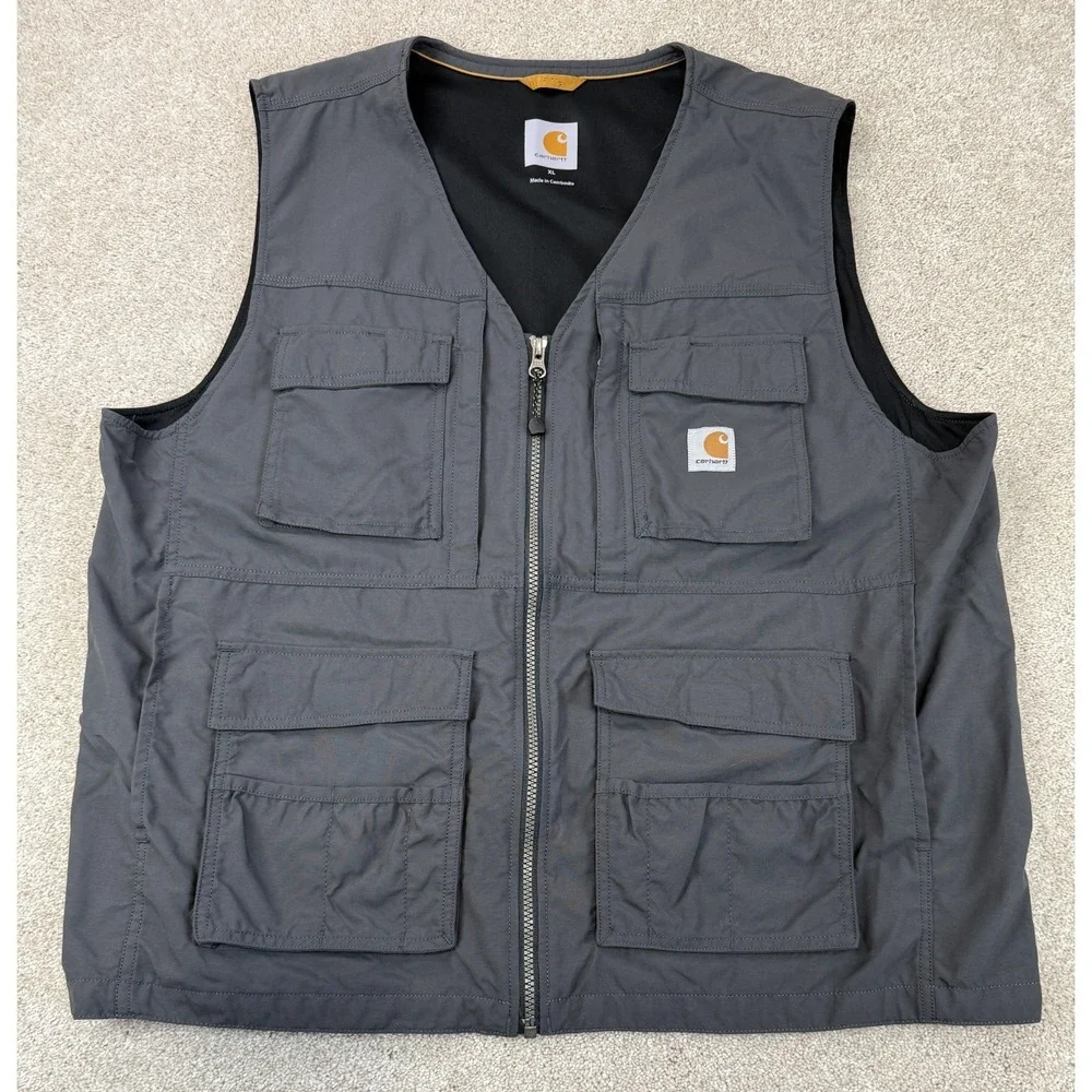 Carhartt Briscoe Vest Men's XL Gray Nylon Utility Rain Defender Pockets Workwear